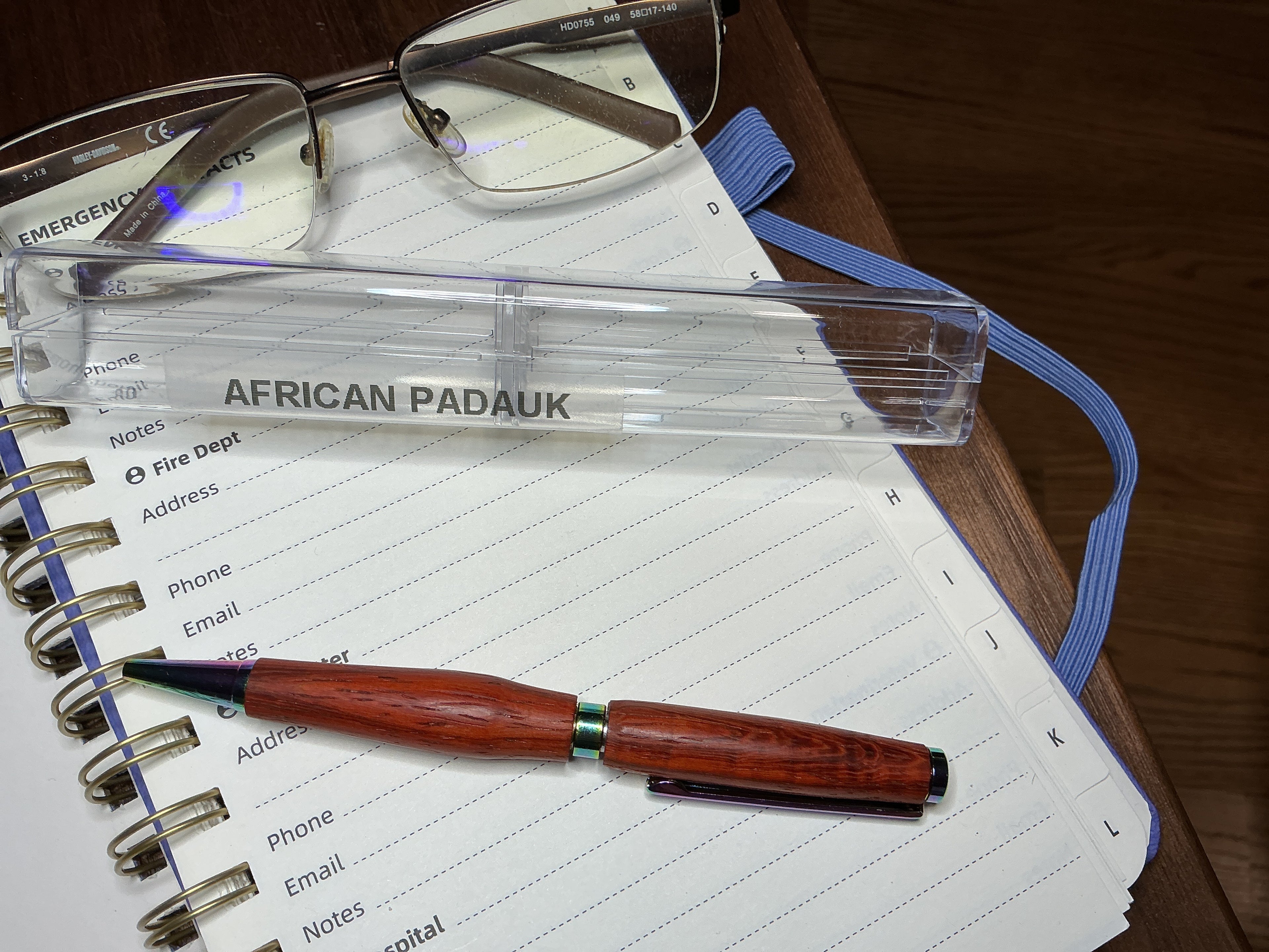 African Padauk with some colorful hardware.